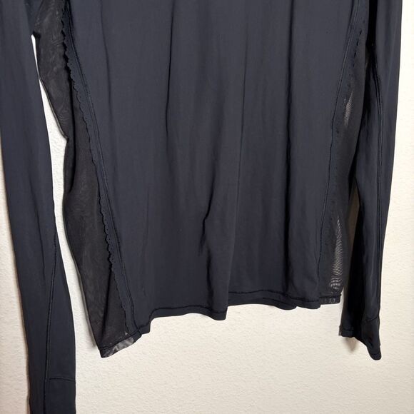 Lululemon T-Shirt Women's Small Black Mesh Long Sleeve Ruffle Athletic Tee Shirt - Picture 3 of 10